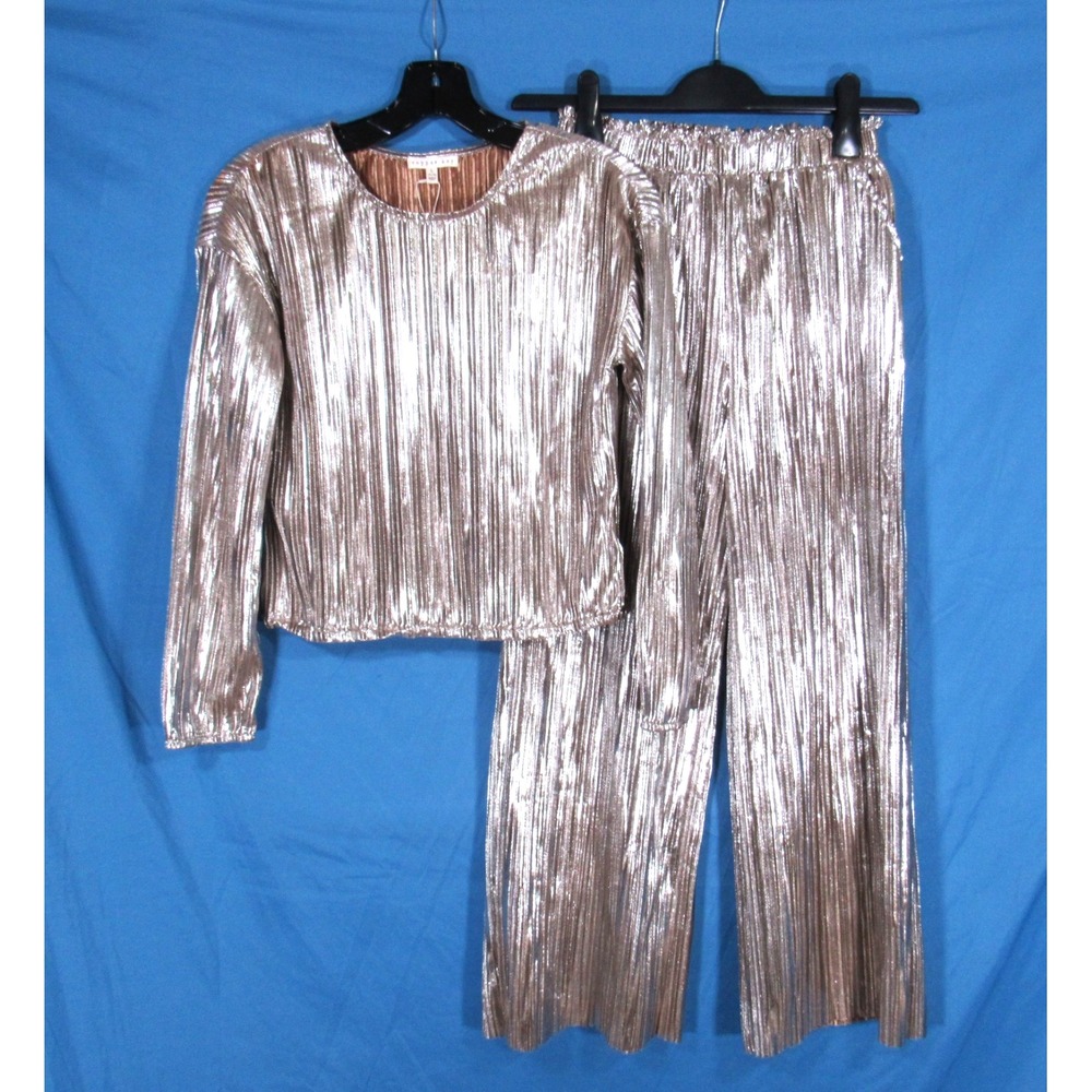 NWT COPPER KEY Shiny Silver PLEATED Party Christmas OUTFIT SET Pants/Top L 12/14